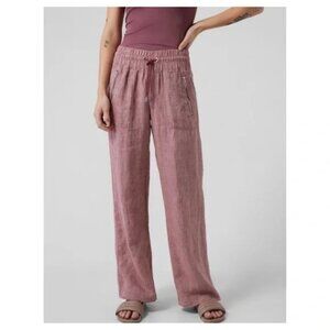 Athleta Cabo Linen Wide Leg Pant Drawstring Straight Leg Joggers Tawny Rose Pink